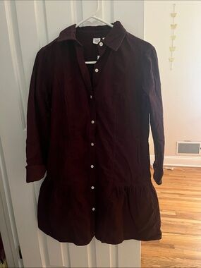 GAP Corduroy Button-Front Dress in Burgundy